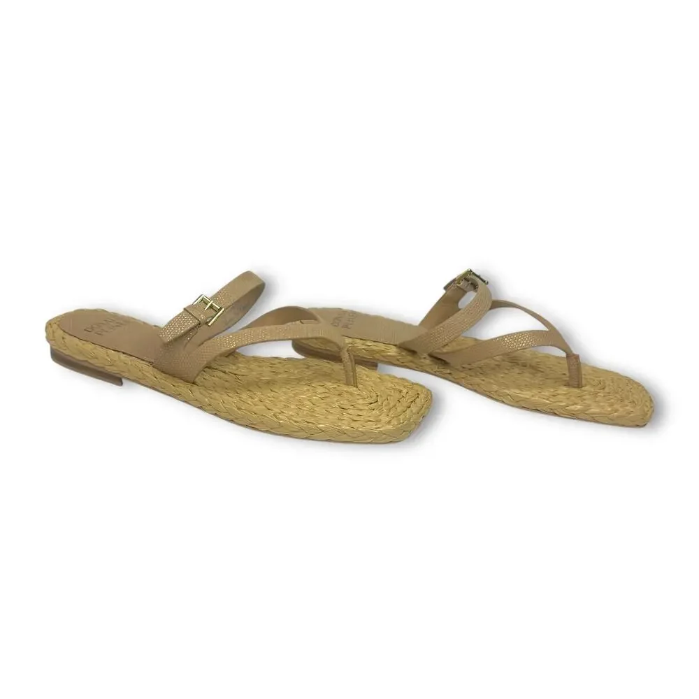 Donald Pliner Women's Heathro Thong Sandal 9.5 Sand Metallic Lizard Tan Sandals